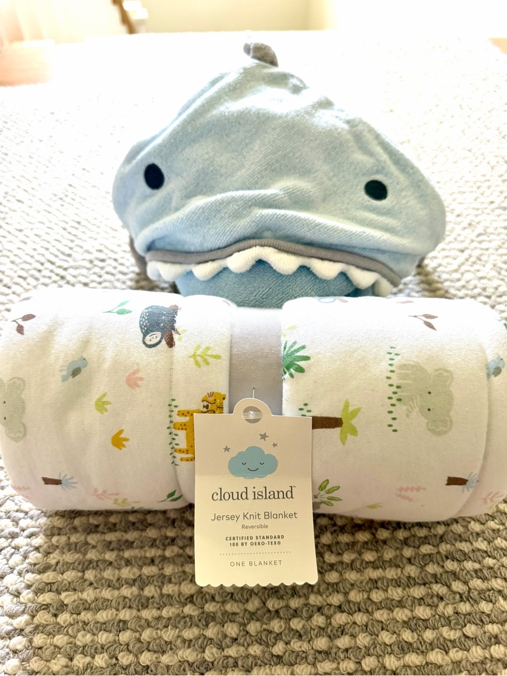 Cloud Island Baby Blanket + Shark Hooded Towel Bundle NWT/Used
